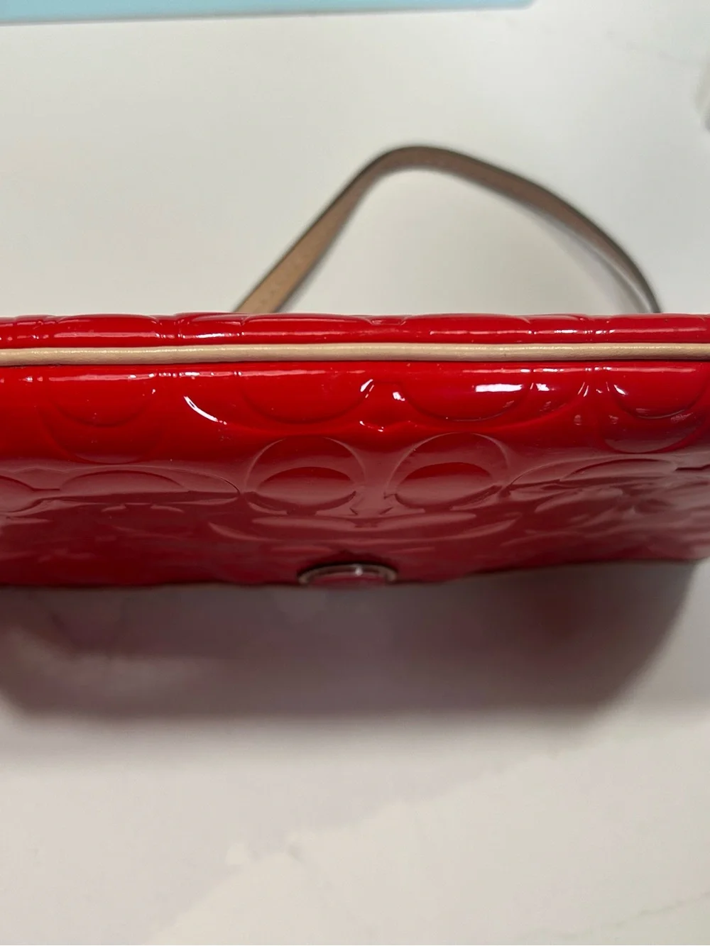 Coach Red Patent Wristlet with Beige Trim